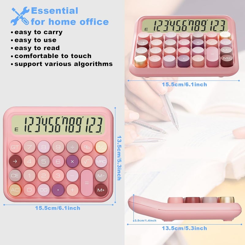 Decklit Battery Desk Calculator - 12 Digit Extra Large 5-Inch LCD Display, Big Buttons Easy to Press, 15 Tilt Screen for Kids (Rose) - Image 2
